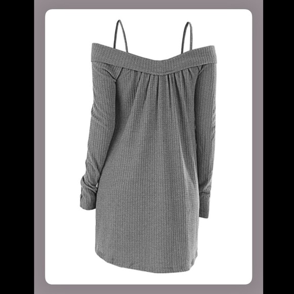 Gray Cross-Wrap Cold Shoulder Tunic - Picture 3 of 8